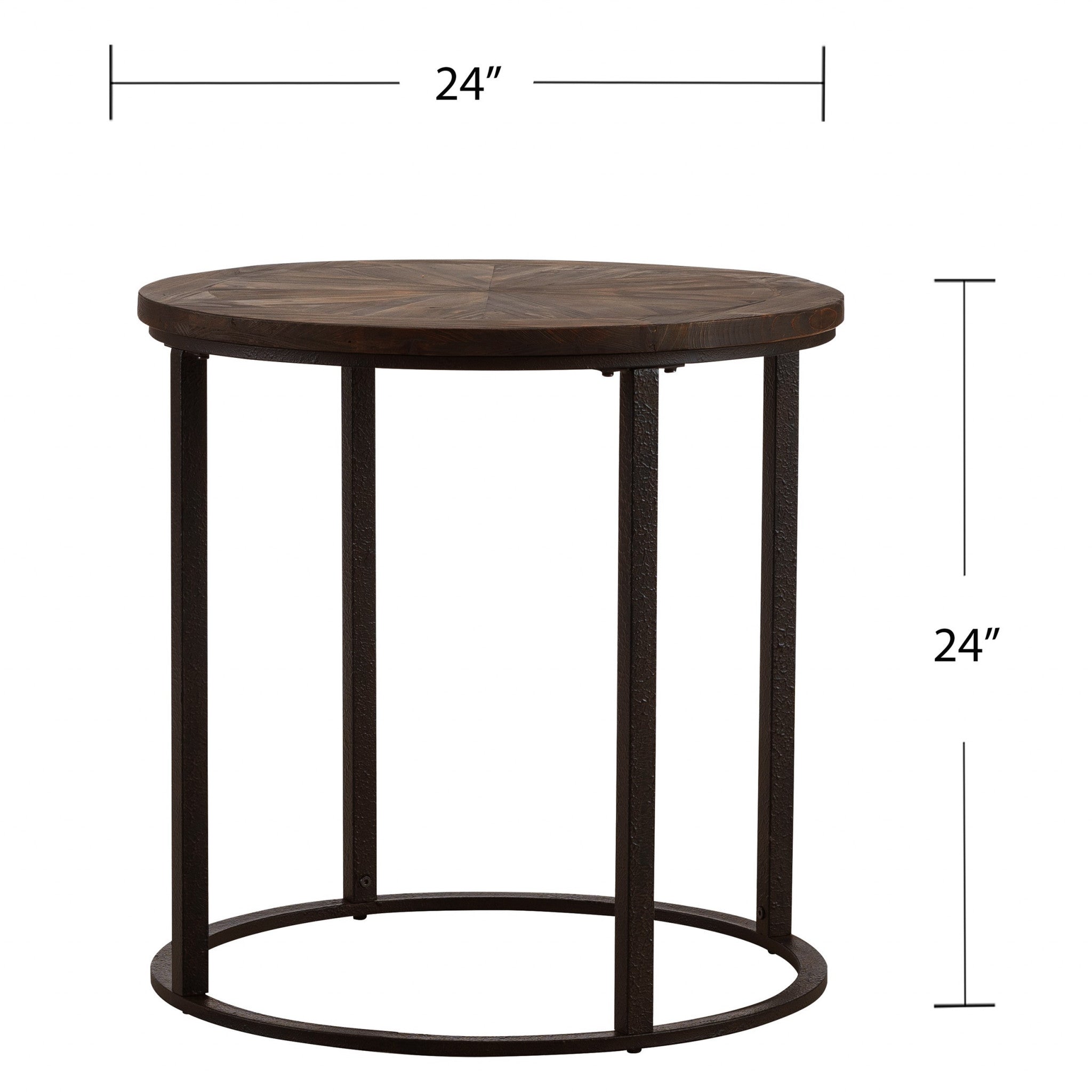 24" Natural Wood Solid Wood And Iron Round End Table