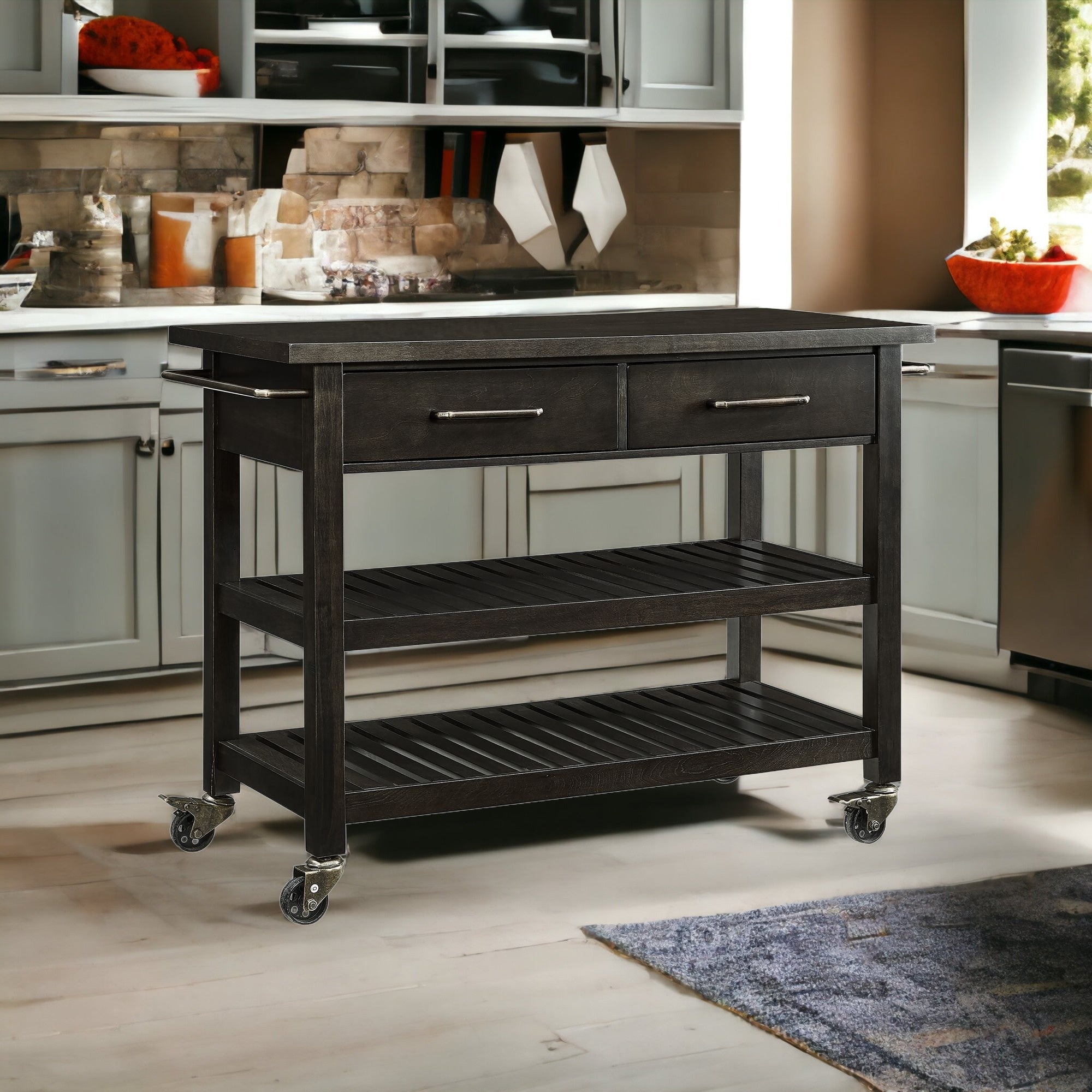 Brown 51" Rolling Kitchen Island With Storage