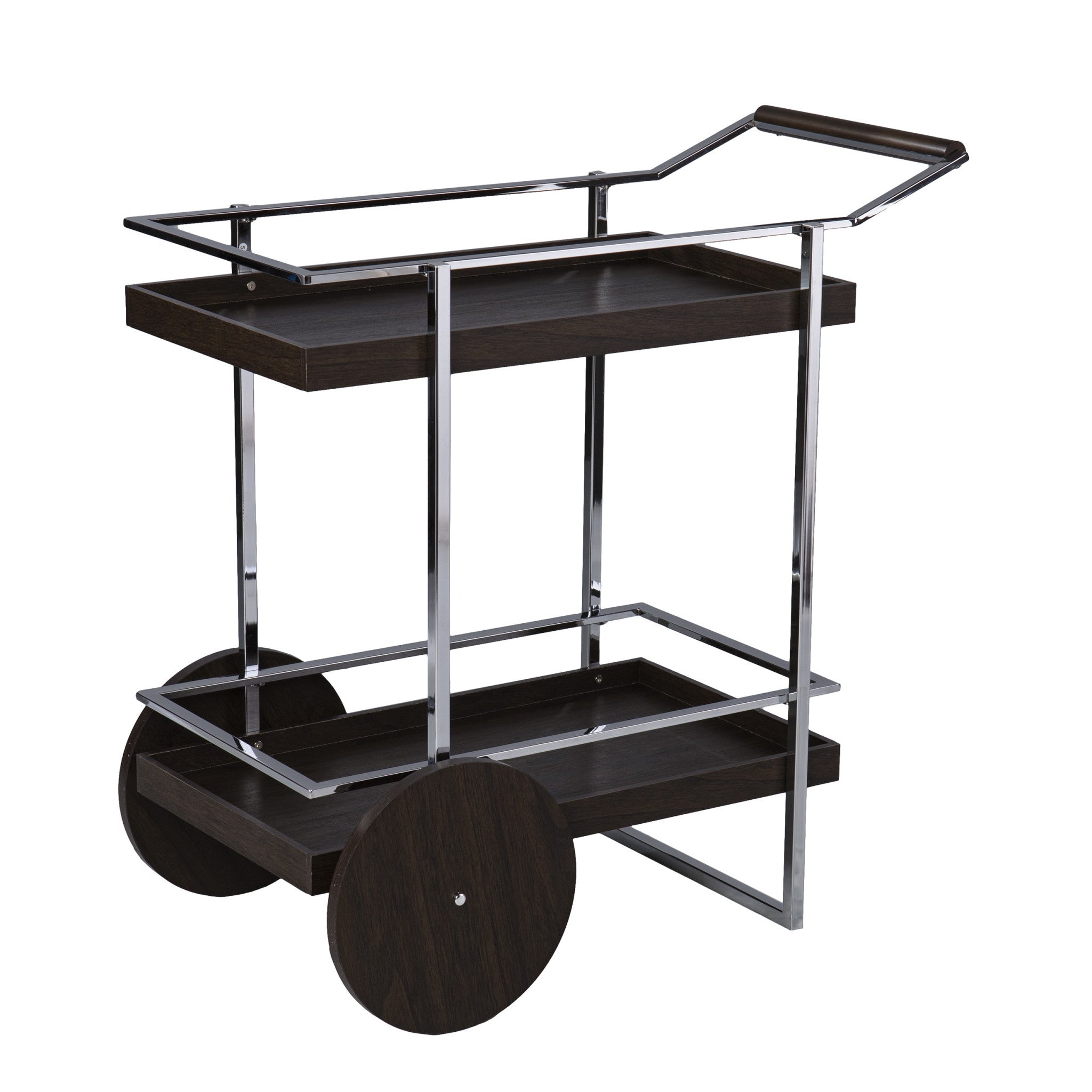 Brown and Silver Mod Rolling Bar Cart