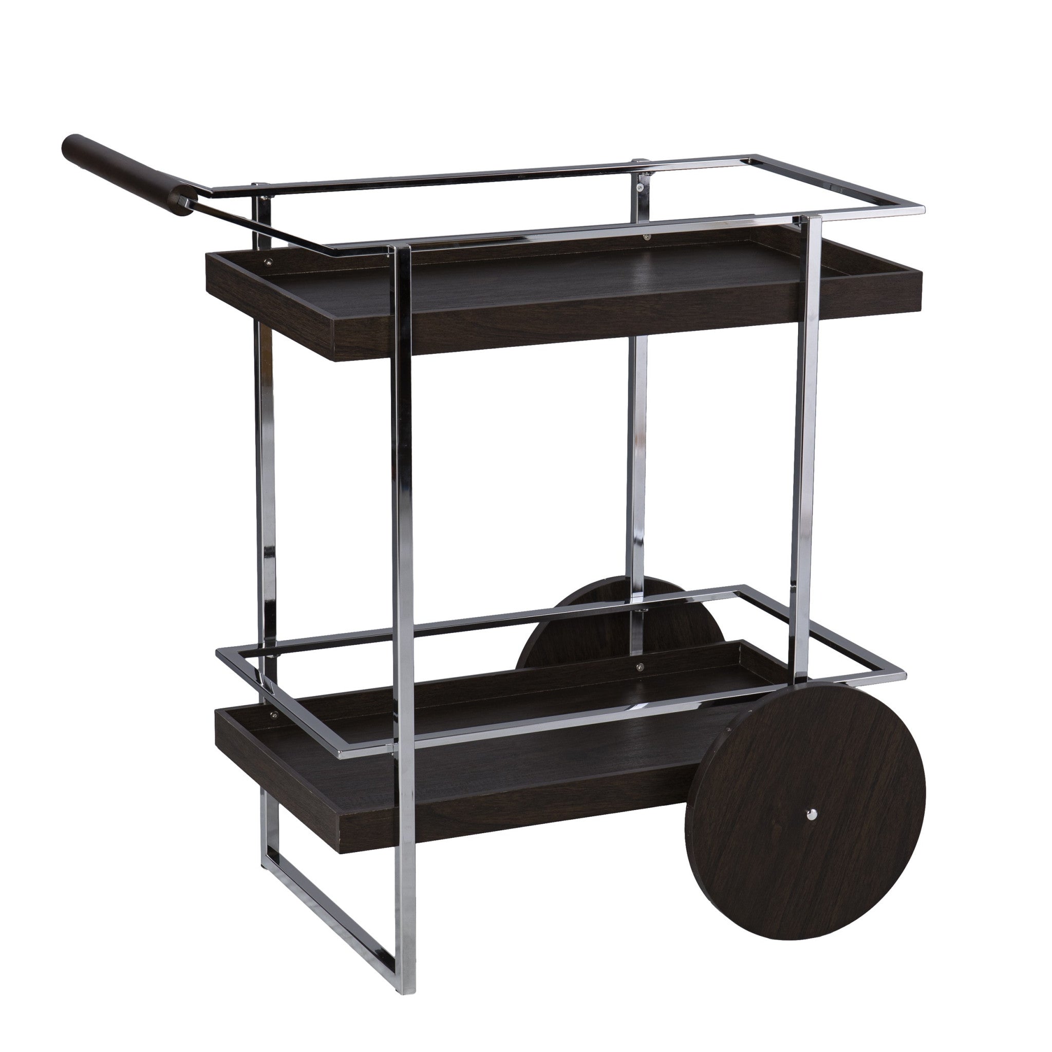 Brown and Silver Mod Rolling Bar Cart