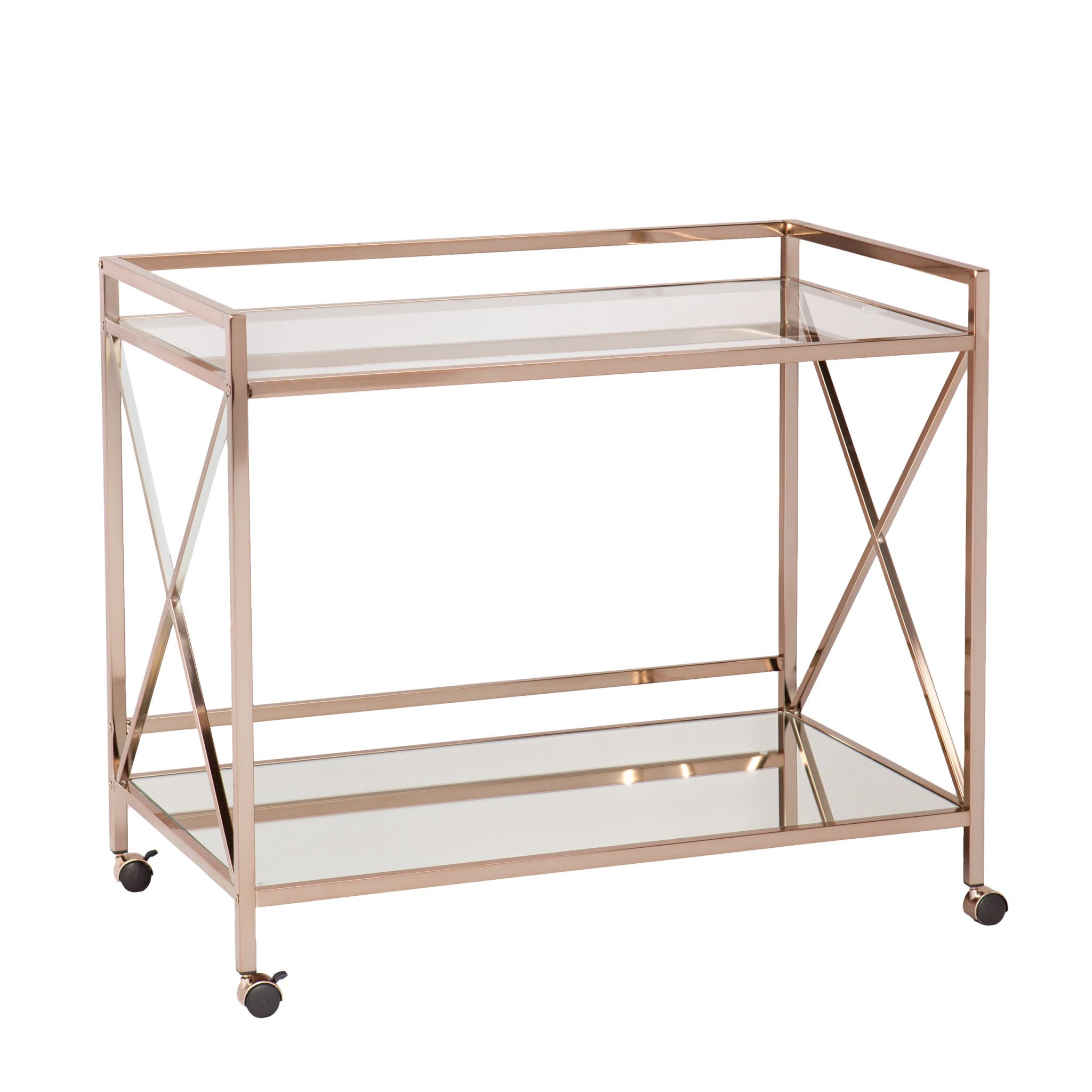 Metallic Gold Metal And Mirrored Glass Bar Cart