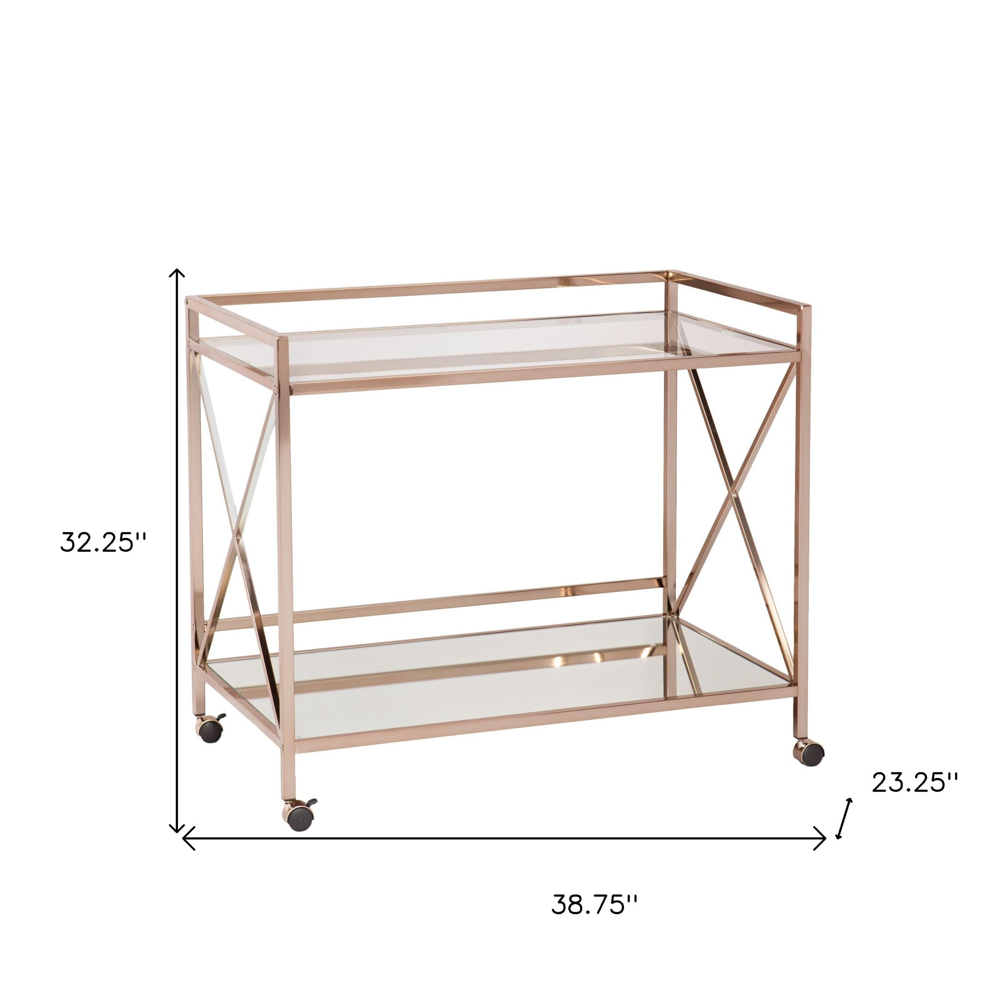 Metallic Gold Metal And Mirrored Glass Bar Cart