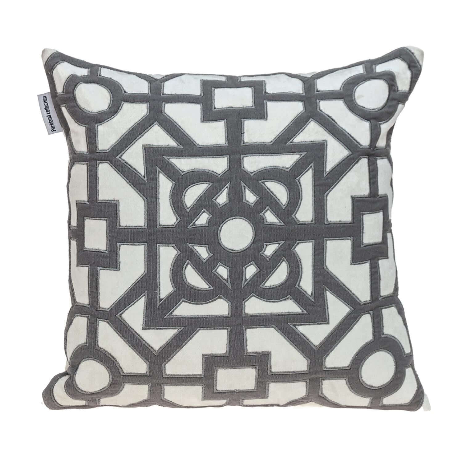 18" Gray and White Velvet Throw Pillow