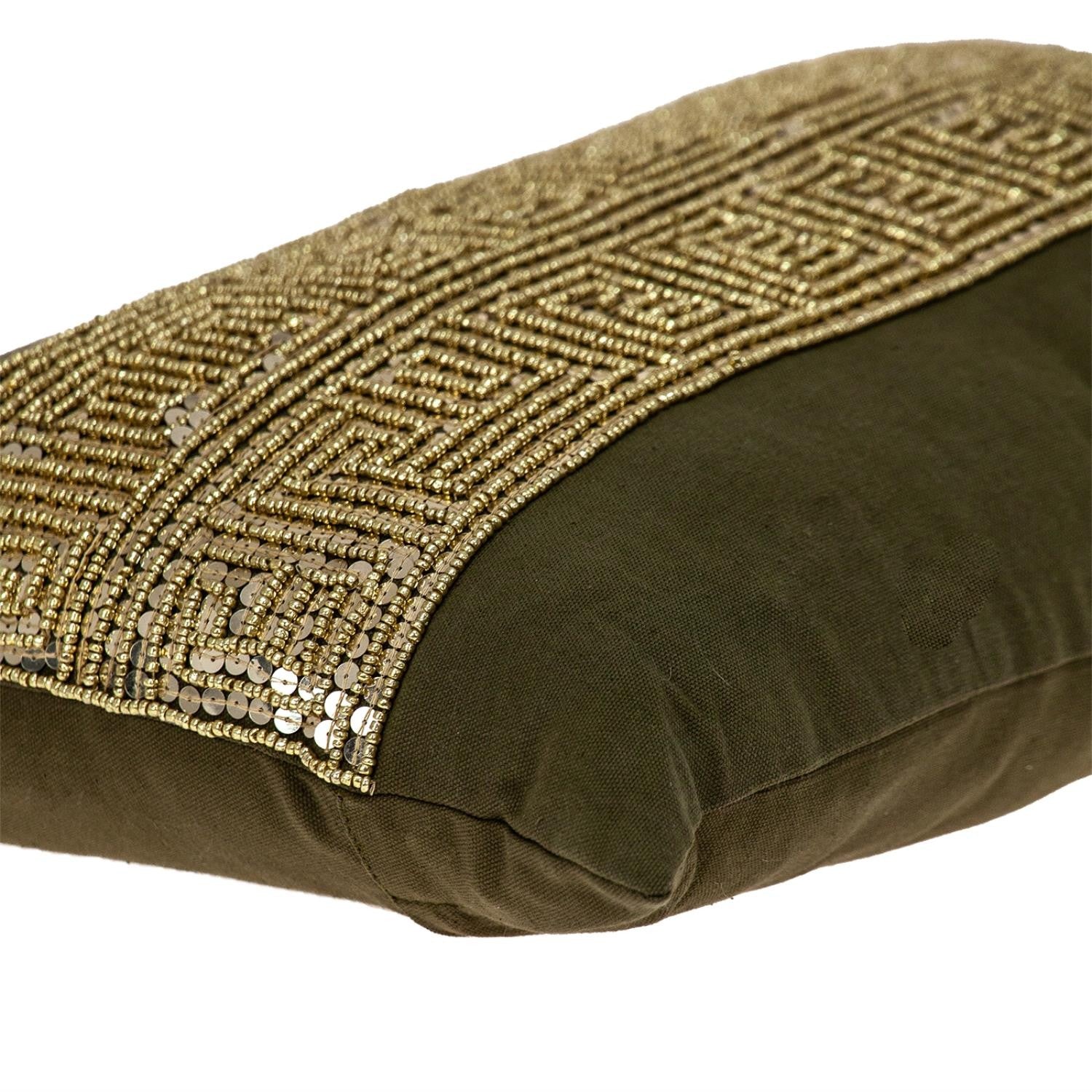 Glam Olive with Gold Sequins Lumbar Throw Pillow