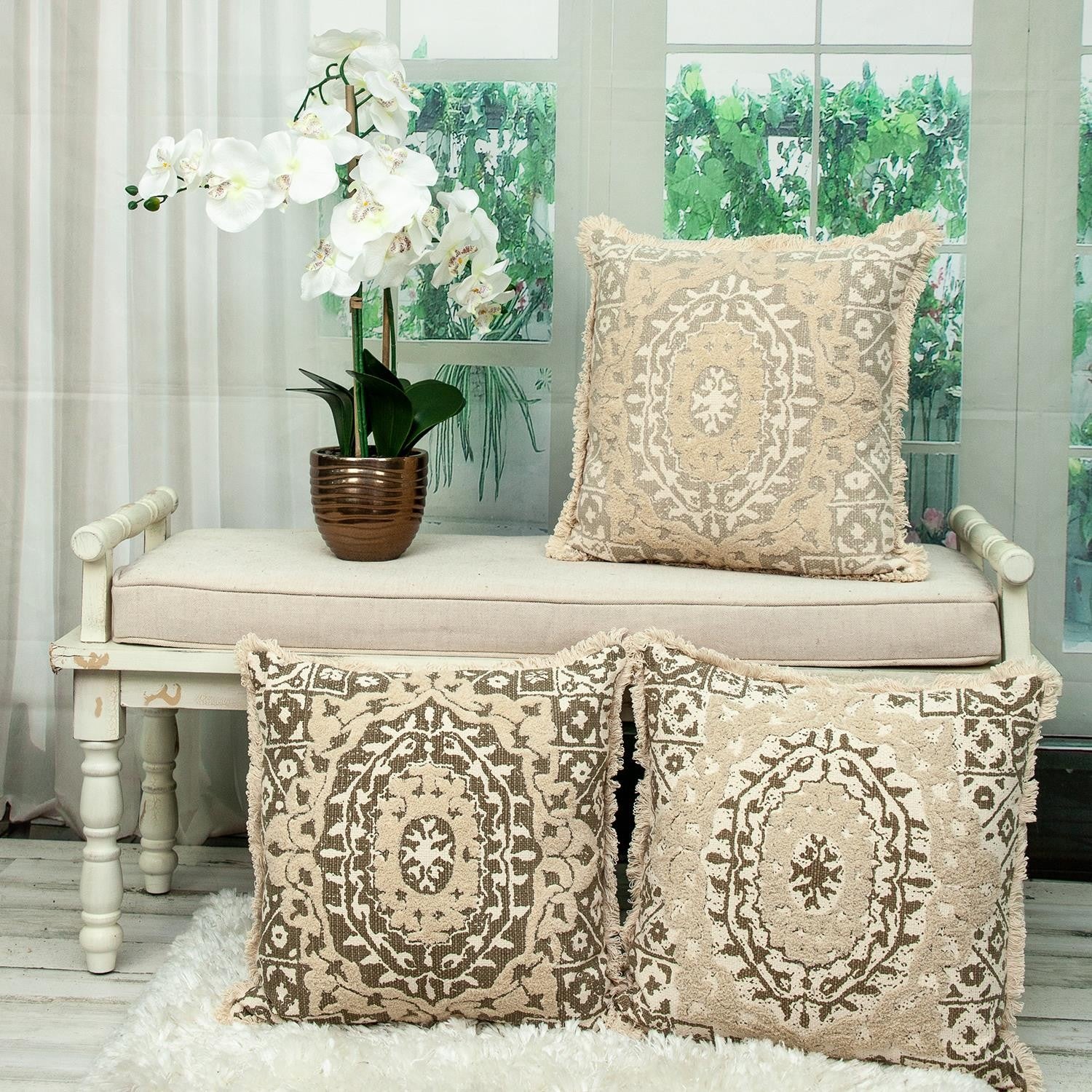 Boho Garland Beige and Dark Brown Decorative Accent Pillow