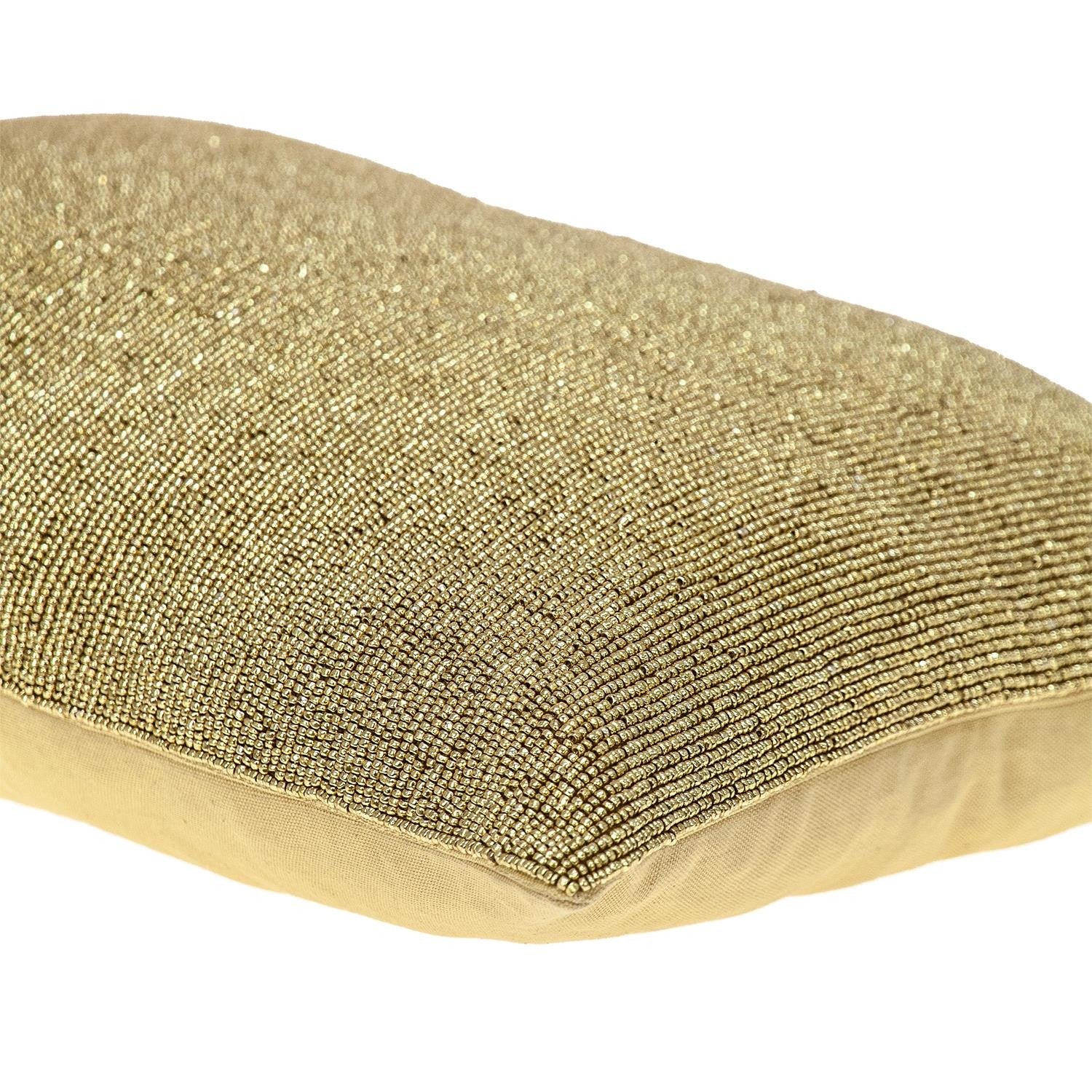 Shimmering Metallic Gold Beaded Luxury Throw Pillow