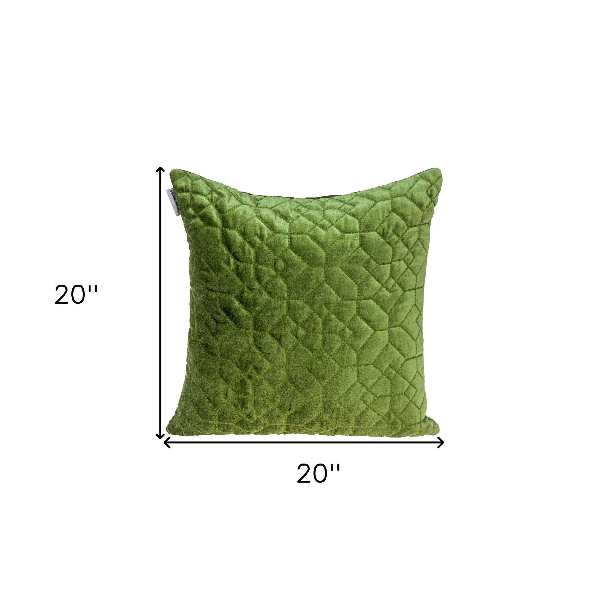 Olive Quilted Velvet Geo Decorative Throw Pillow