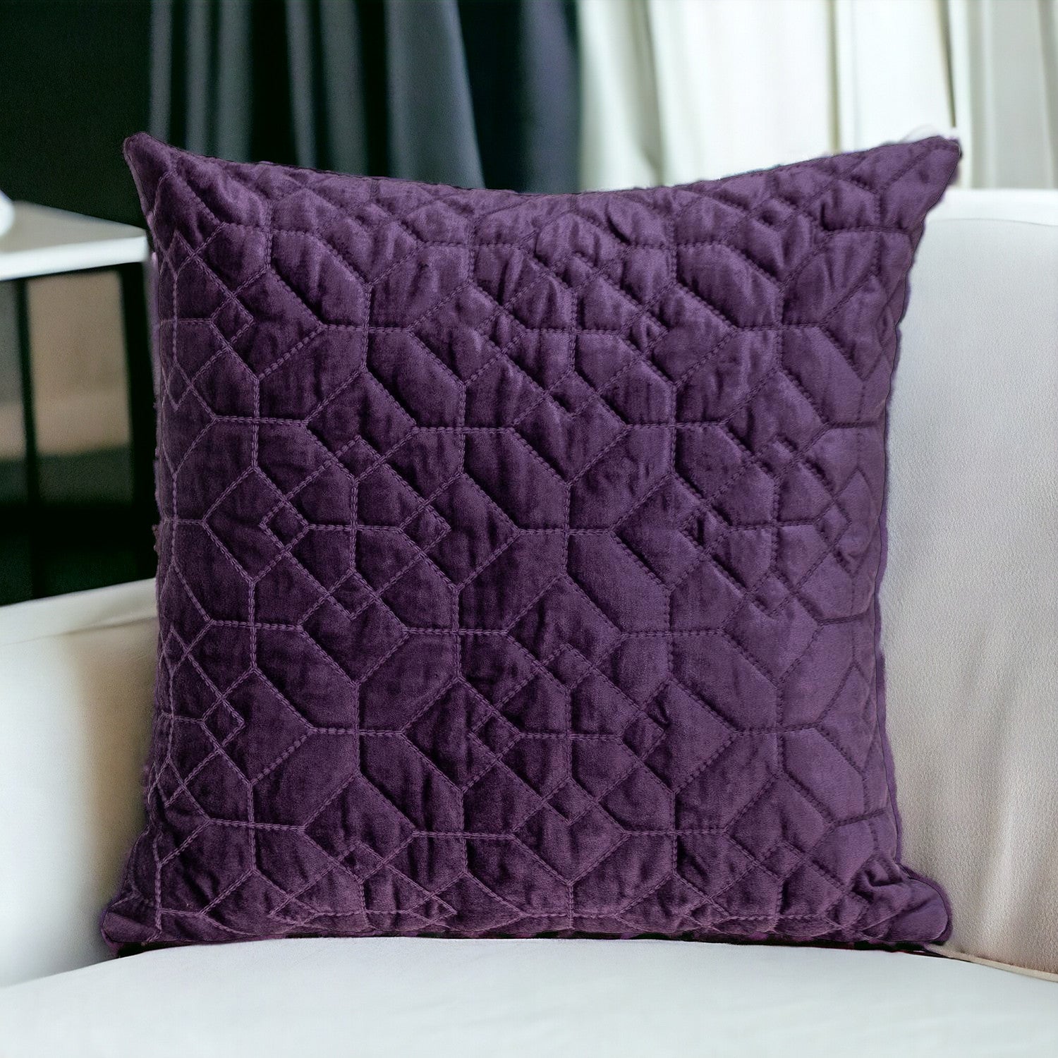 Purple Quilted Velvet Geo Decorative Throw Pillow