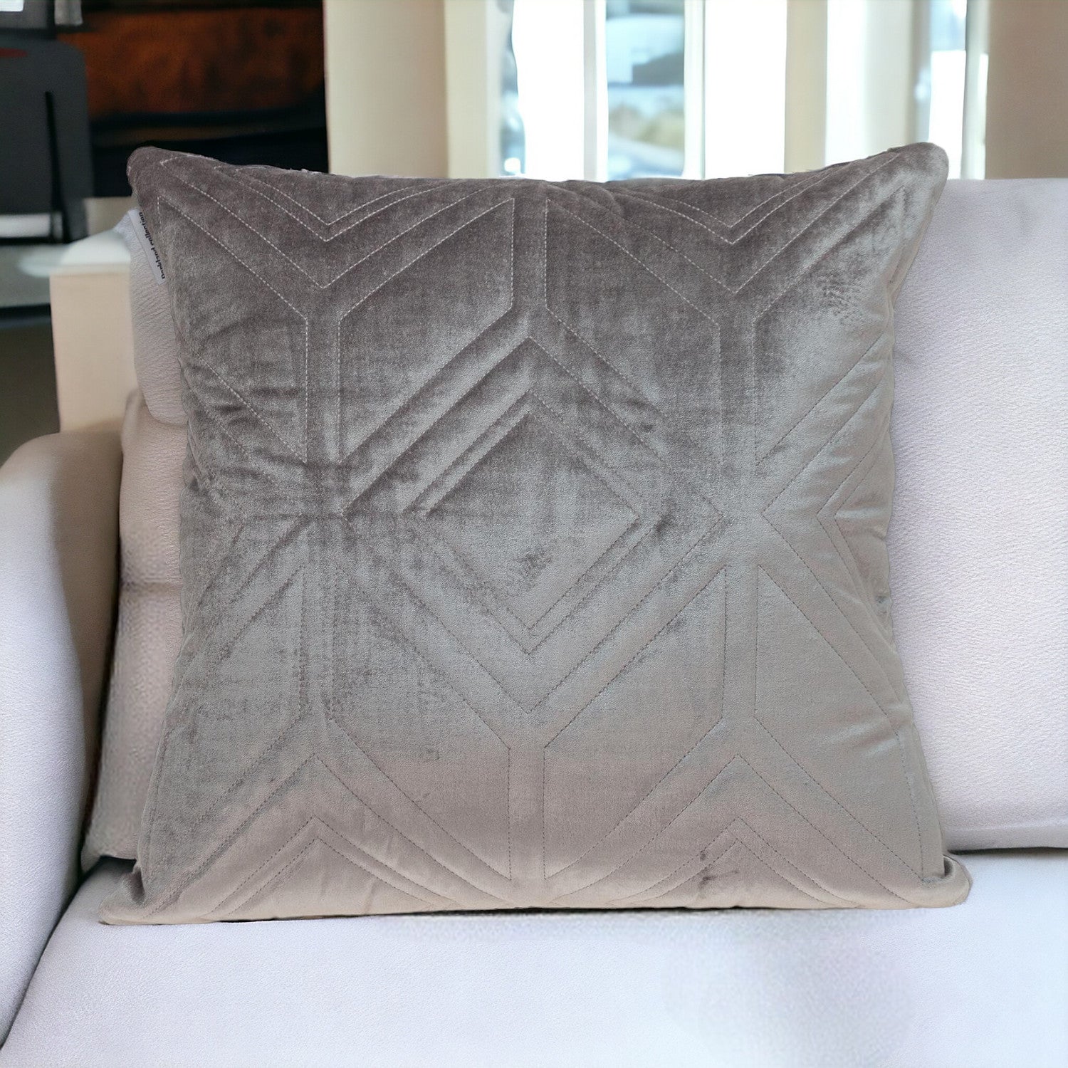 Taupe Quilted Diamonds Velvet Solid Color Throw Pillow