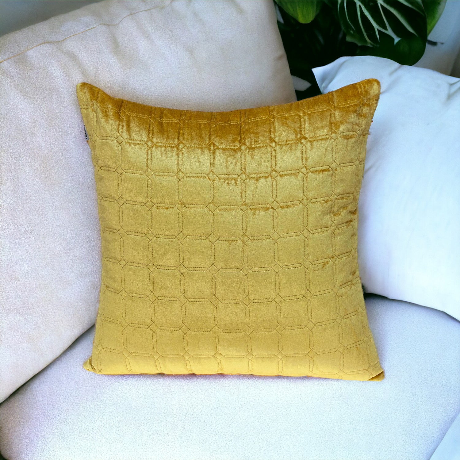 20" Yellow Cotton Blend Throw Pillow