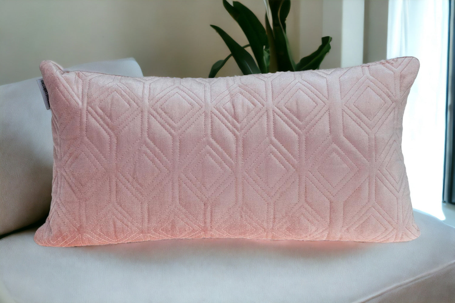 Tufted Diamonds Rose Gold Velvet Lumbar Accent Pillow