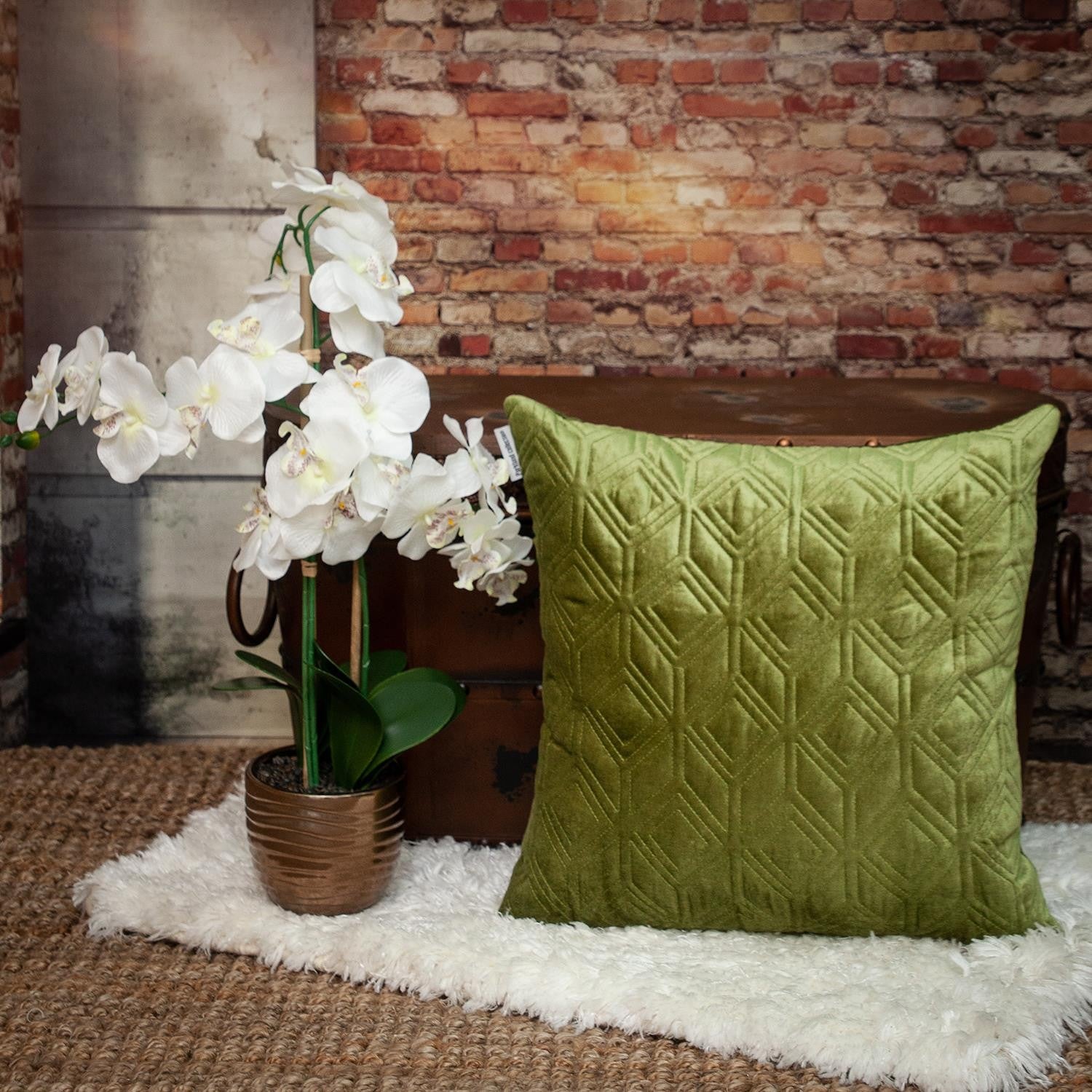 Tufted Diamonds Olive Velvet Accent Pillow