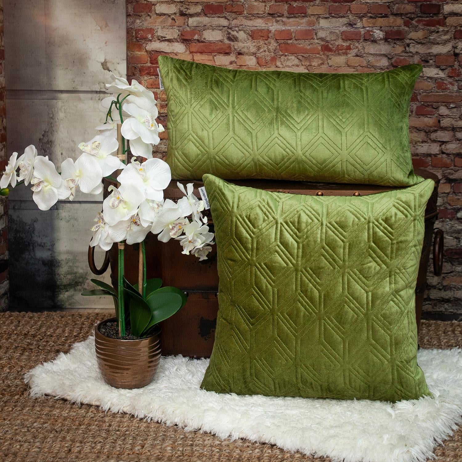 Tufted Diamonds Olive Velvet Lumbar Accent Pillow