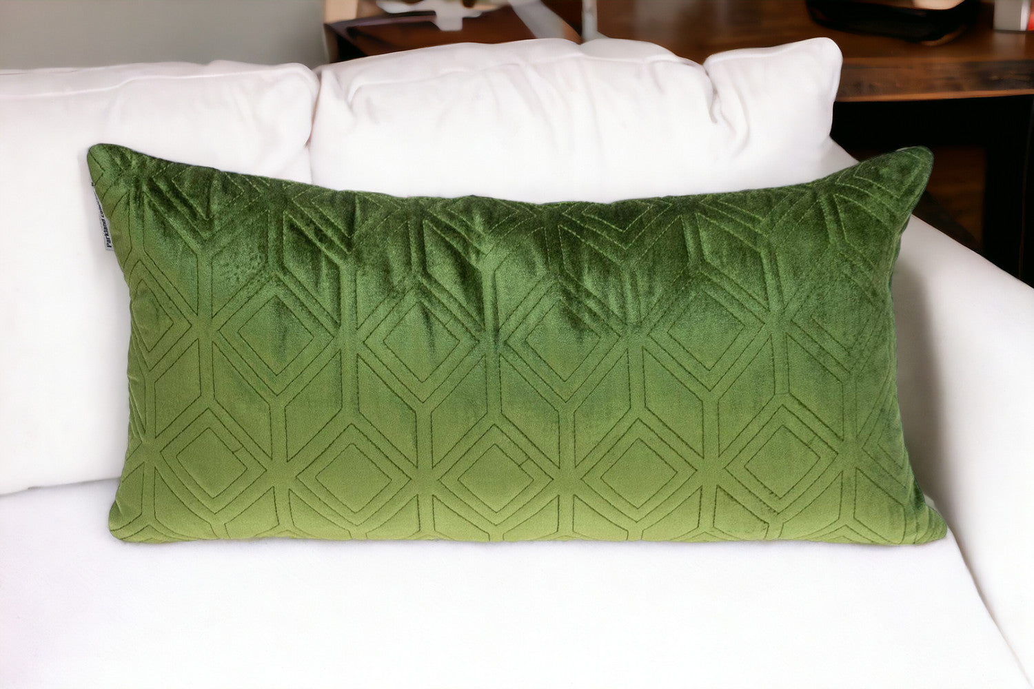 Tufted Diamonds Olive Velvet Lumbar Accent Pillow