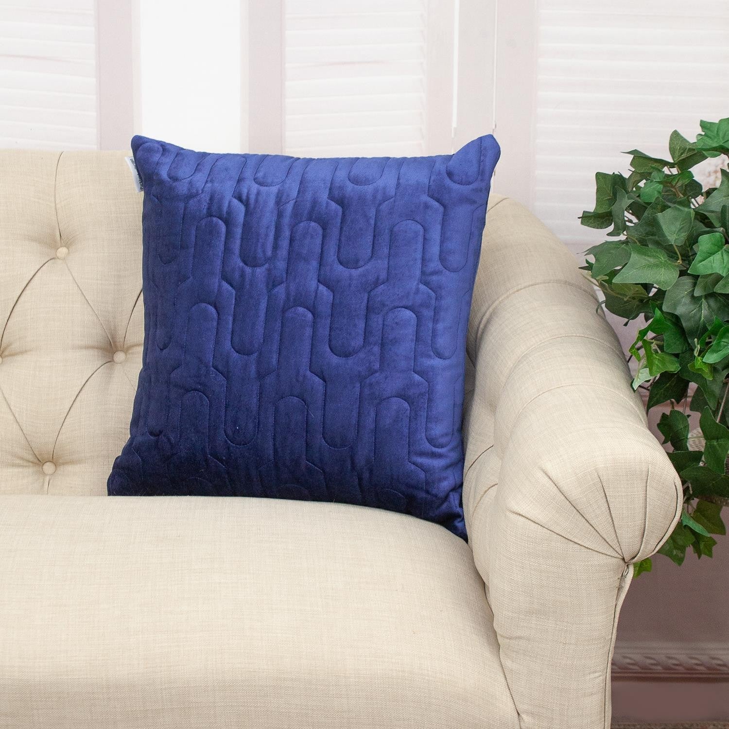 Geometric Lush Quilted Blue Throw Pillow