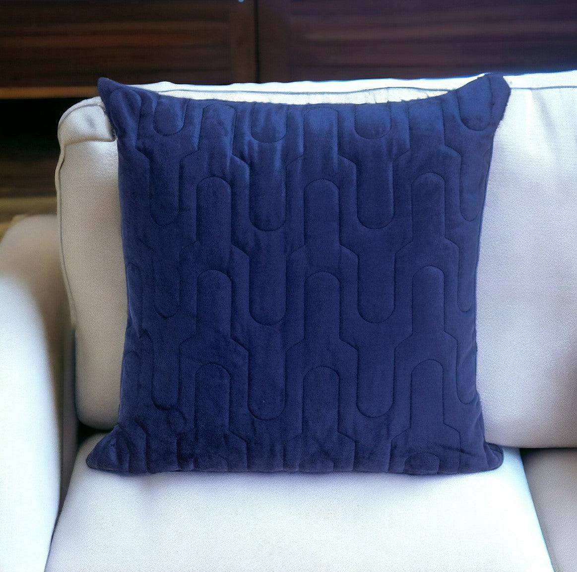 Geometric Lush Quilted Blue Throw Pillow