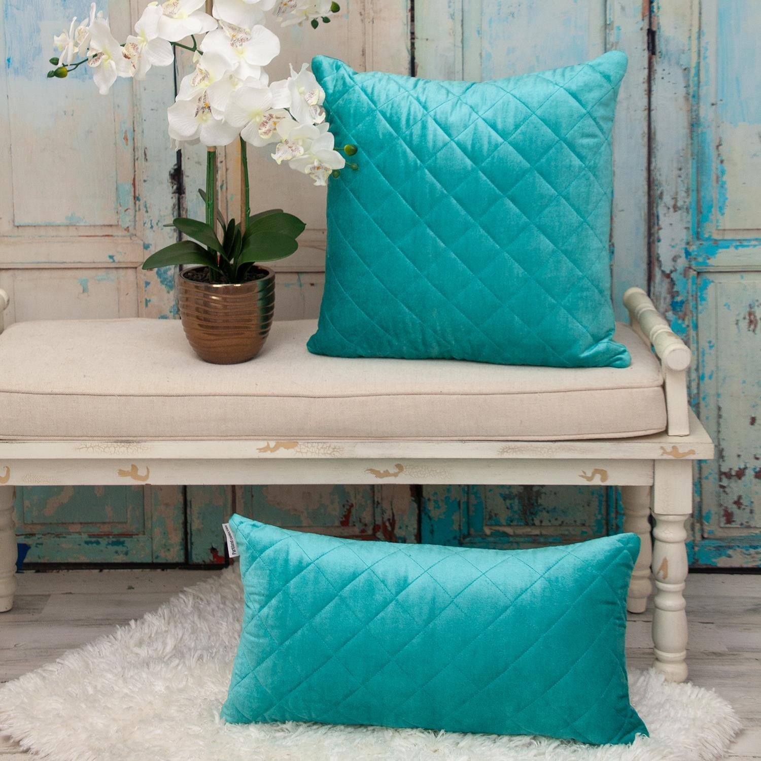 Tufted Diamond Aqua Transitional Square Pillow