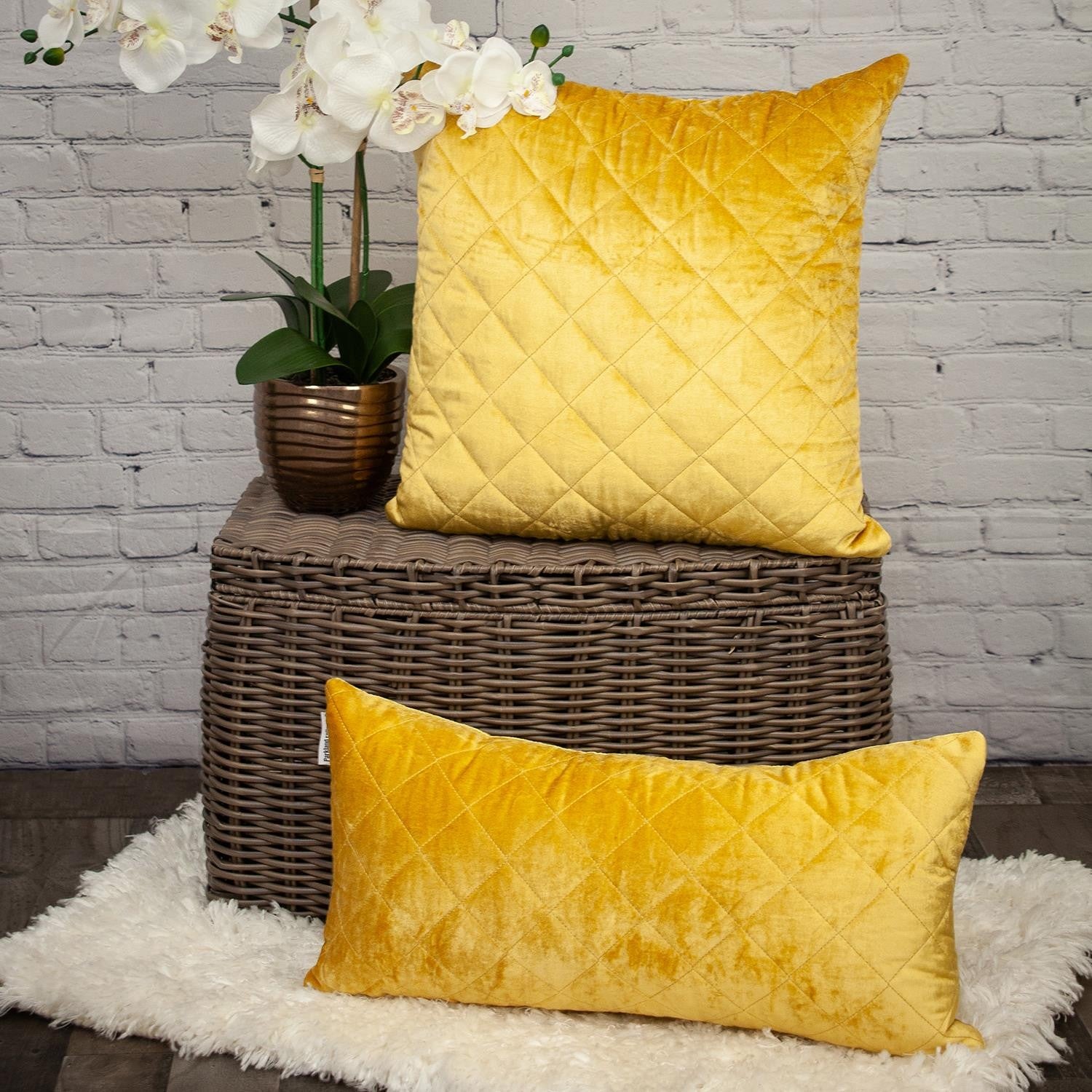 Tufted Diamond Yellow Ochre Transitional Lumbar Pillow