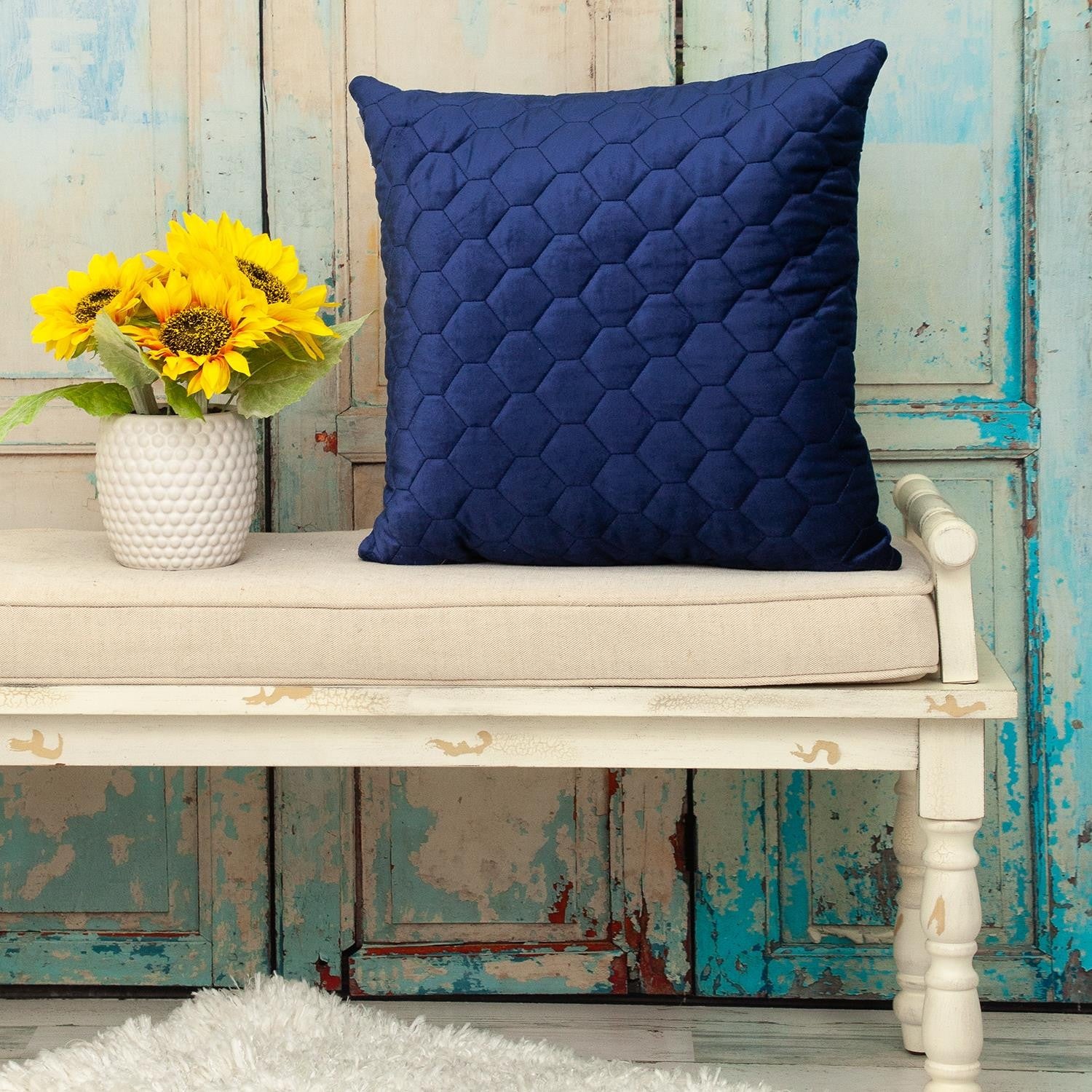 Blue Tufted Velvet Quilted Throw Pillow