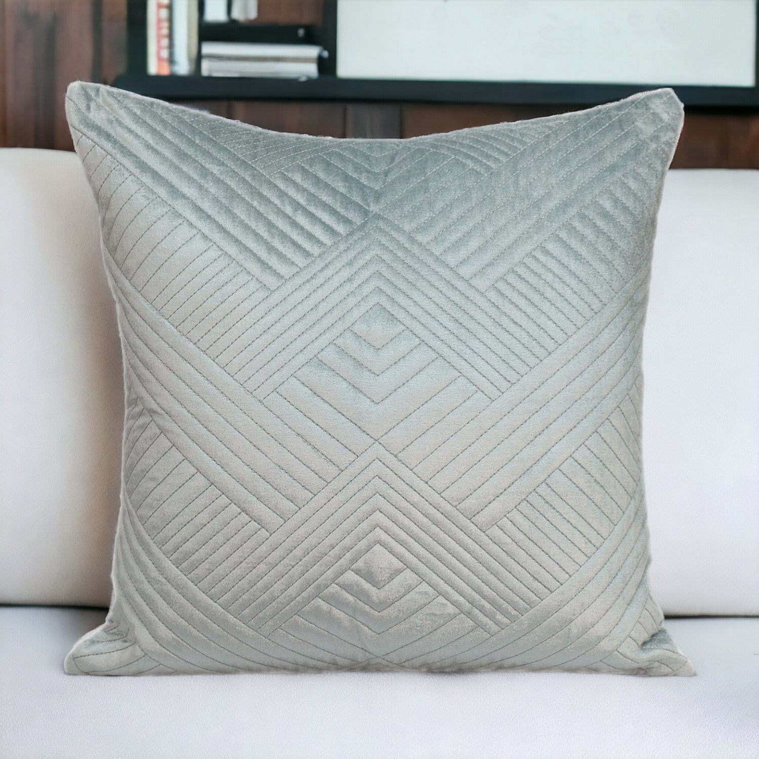 Transitional Gray Quilted Throw Pillow