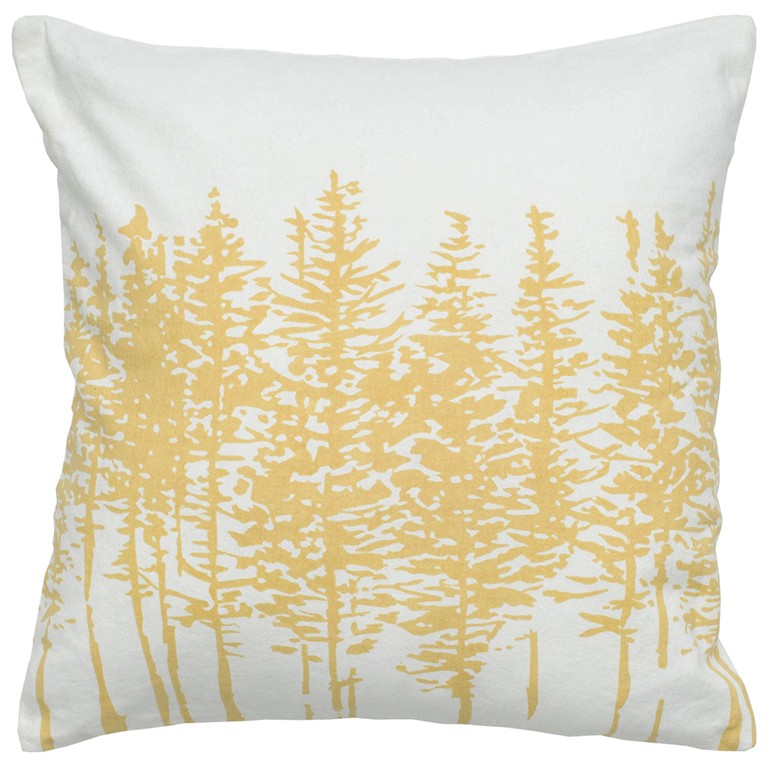 18" Yellow and Ivory Cotton Throw Pillow