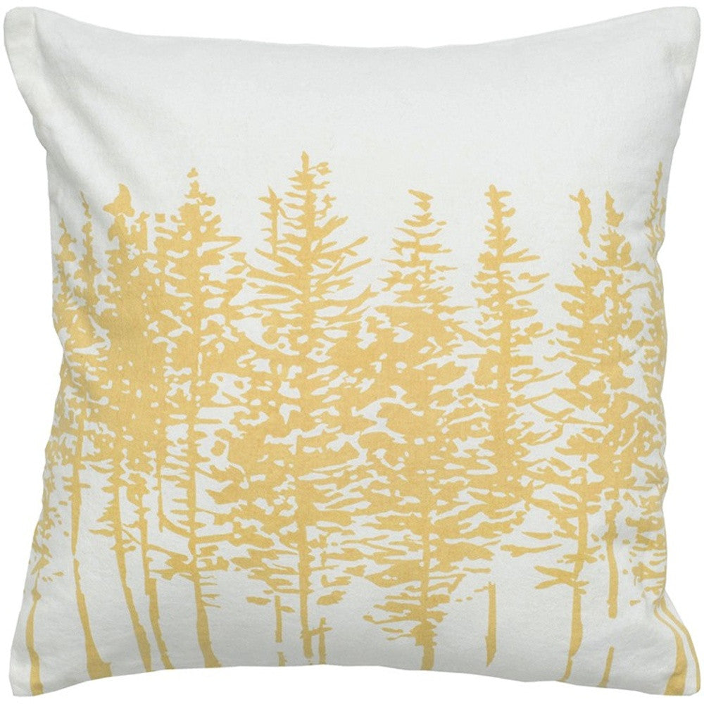 18" Yellow and Ivory Cotton Throw Pillow