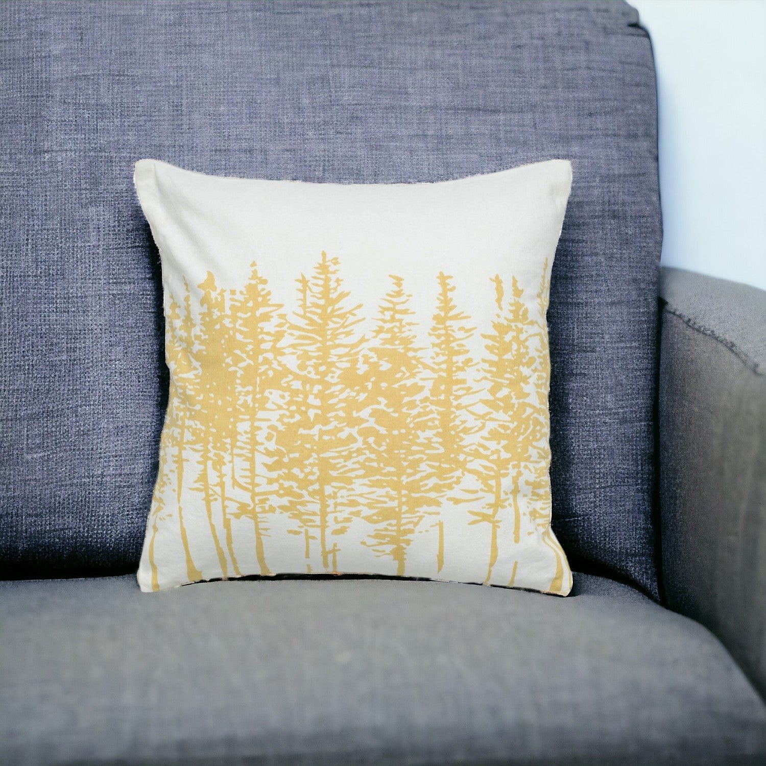 18" Yellow and Ivory Cotton Throw Pillow