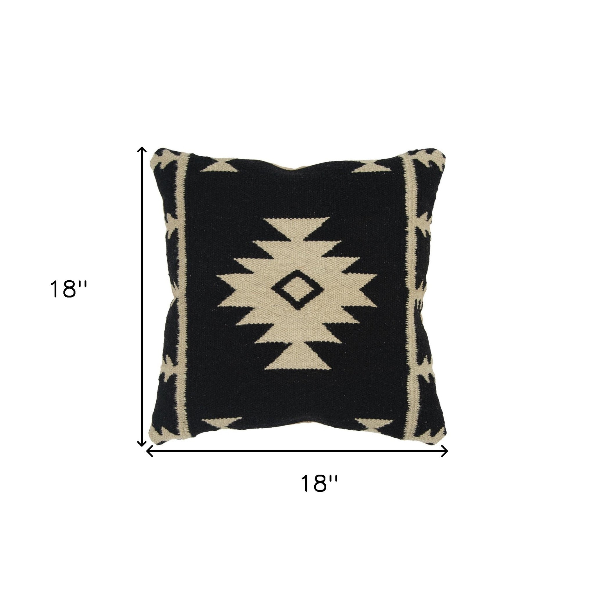 18" Beige and Black Cotton Throw Pillow