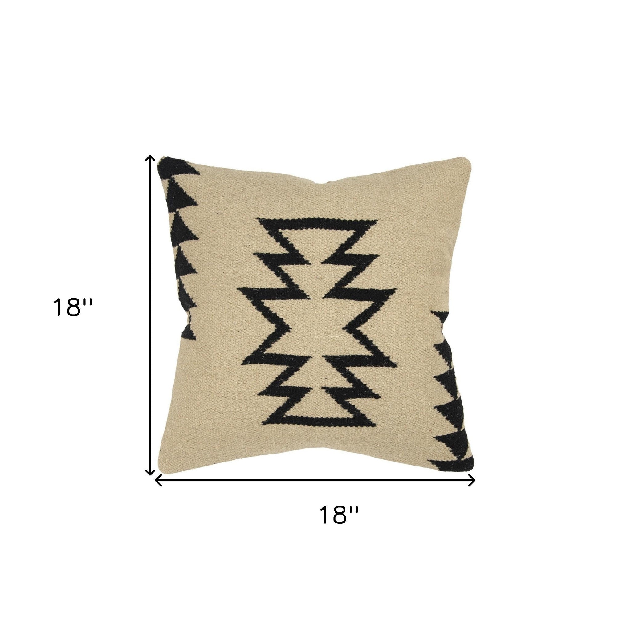 18" Black and Ivory Cotton Throw Pillow