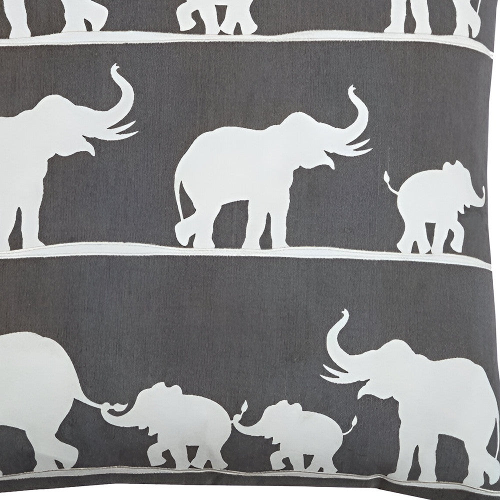 20" Gray and White Elephant Cotton Throw Pillow