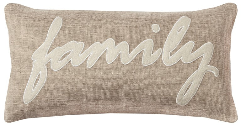 21" X 11" Tan Cotton Blend Zippered Pillow With Applique