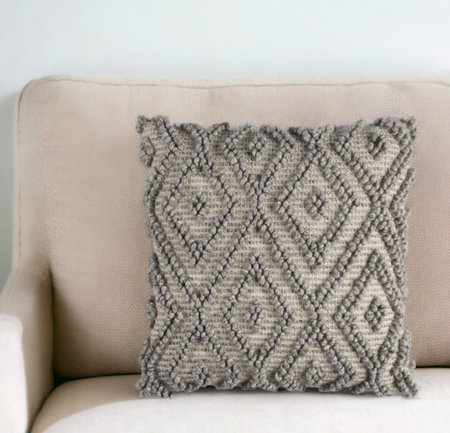 20" Natural And Gray Cotton Throw Pillow