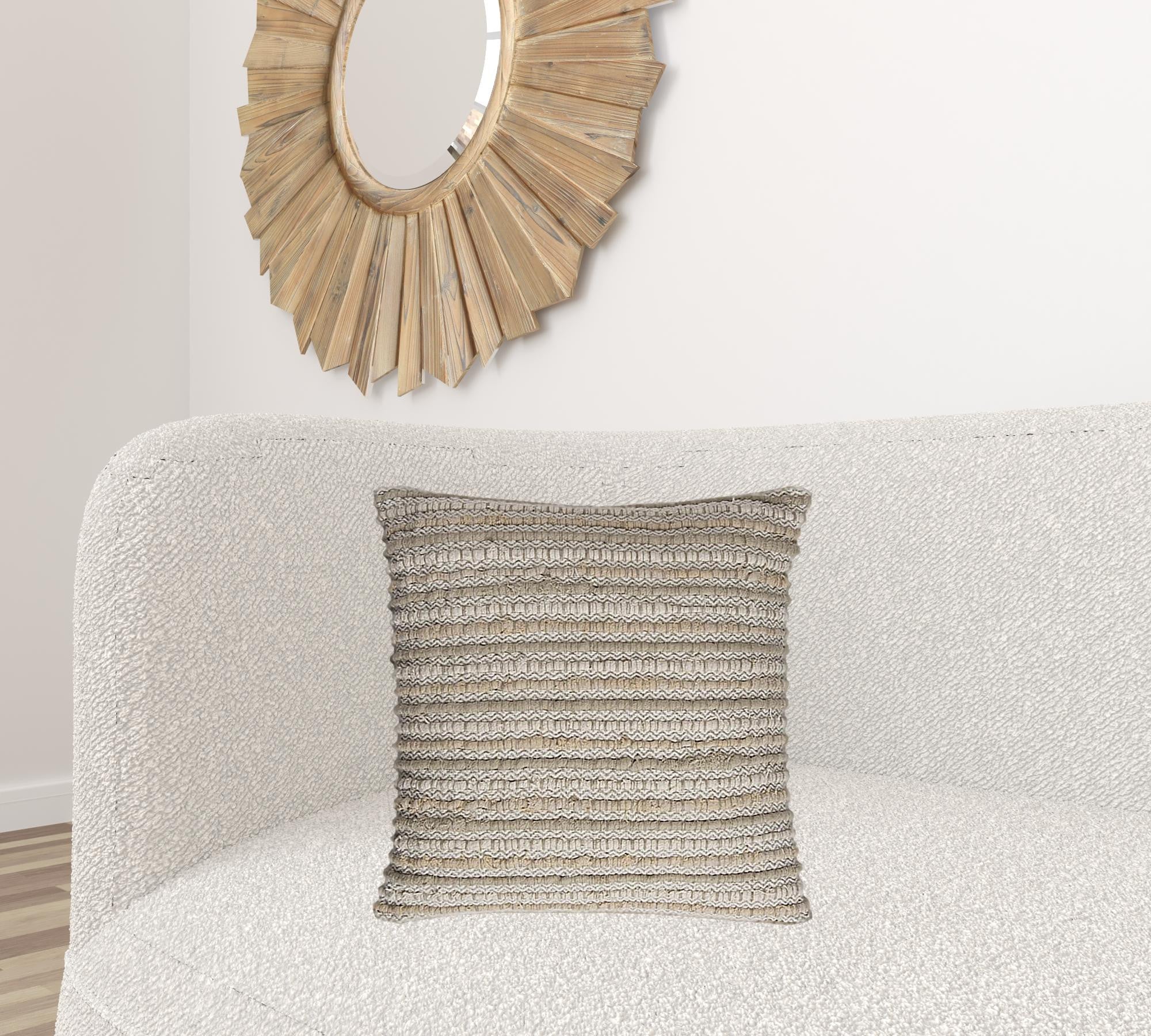 Ivory Beige Nubby Texture Bands Throw Pillow