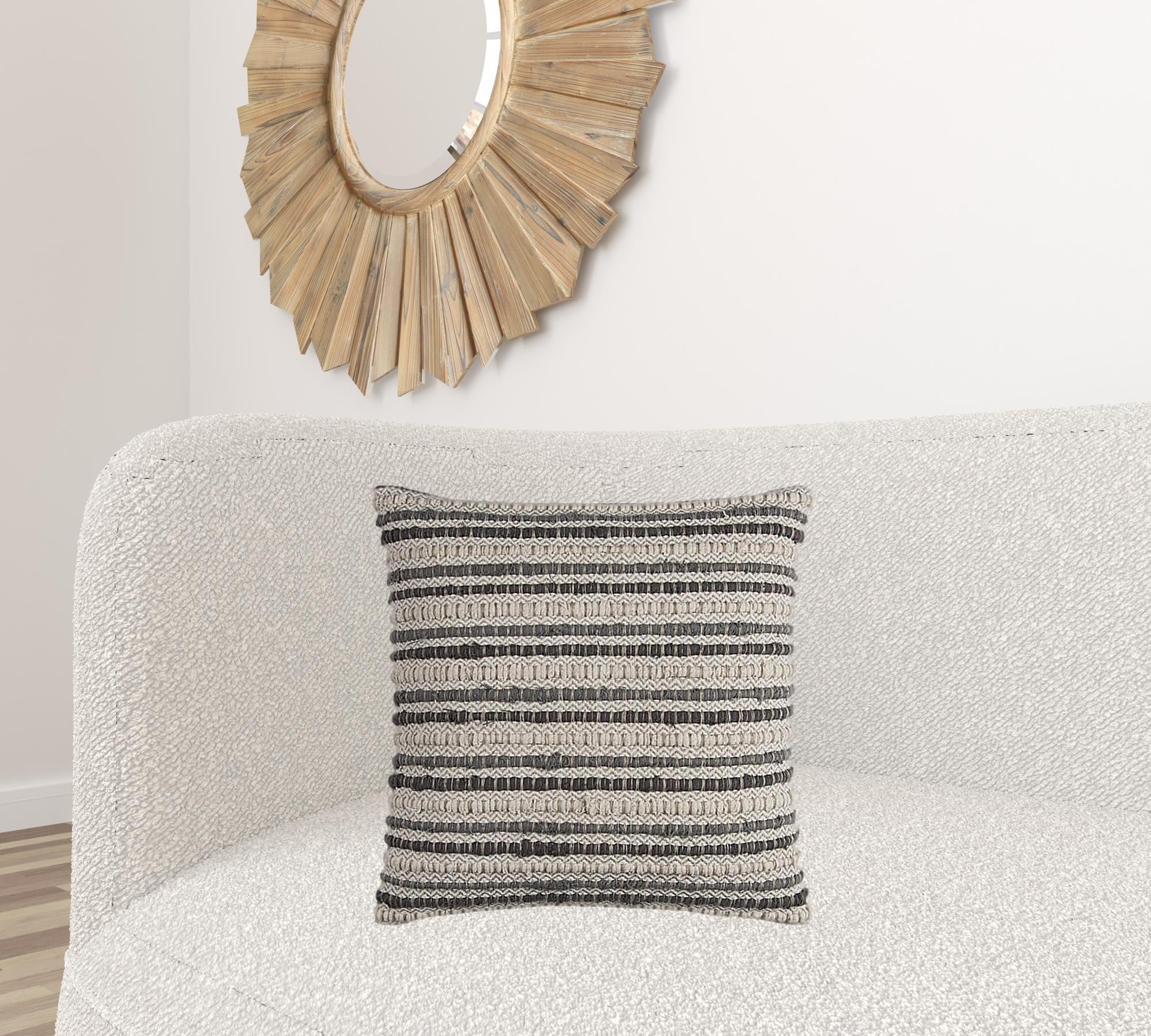 Ivory Beige Nubby Texture Bands Throw Pillow