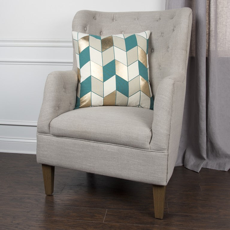 Teal Gold Striped Chevron Throw Pillow