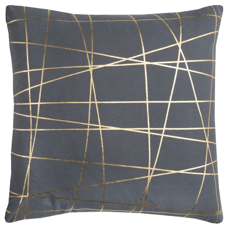 20" Gray and Gold Abstract Linework Cotton Throw Pillow