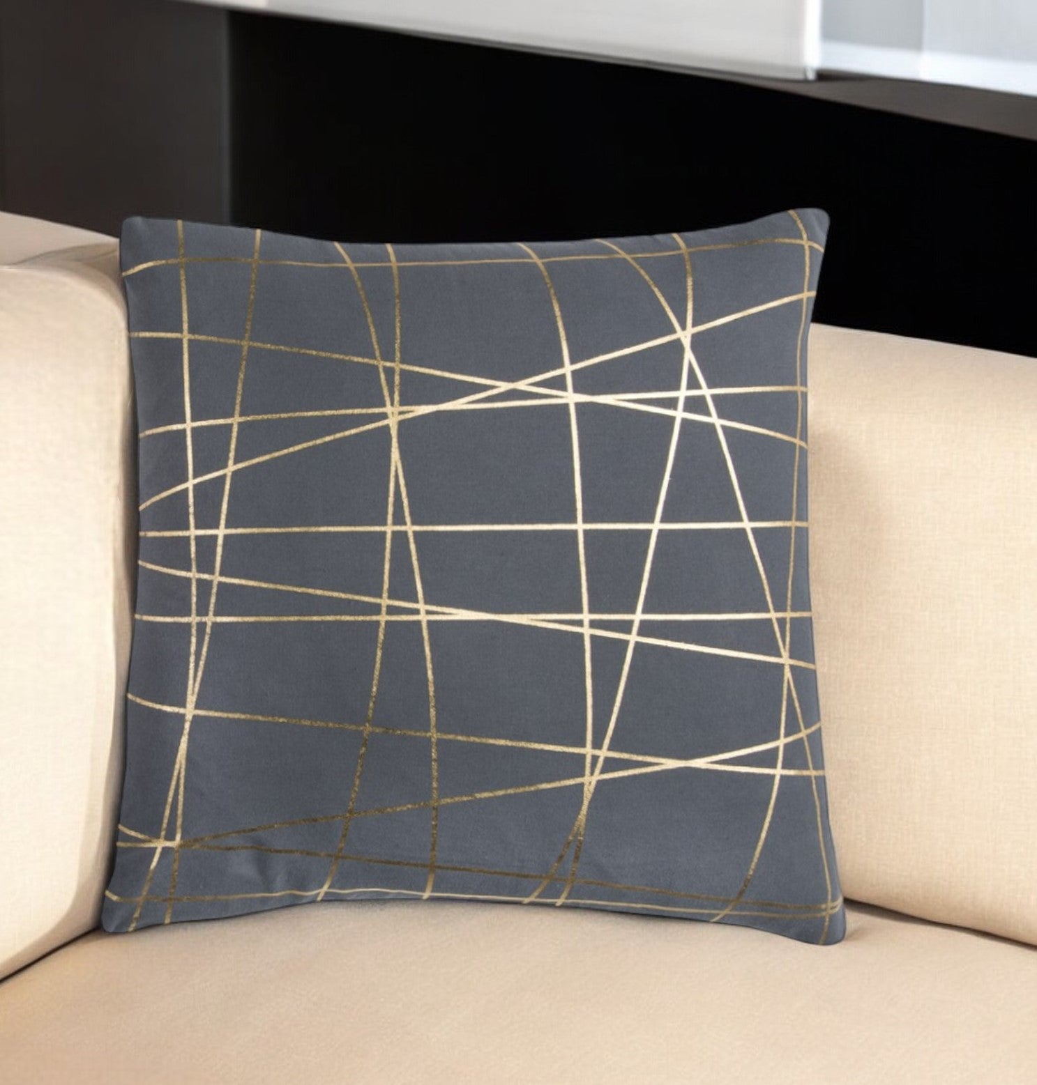 20" Gray and Gold Abstract Linework Cotton Throw Pillow