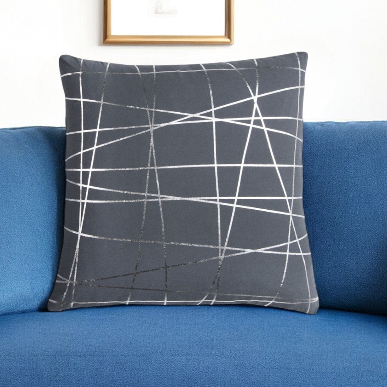 20" Gray and Gold Abstract Linework Cotton Throw Pillow