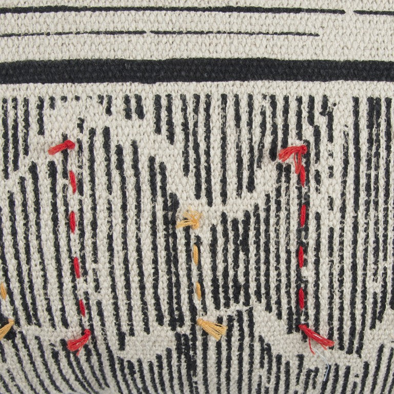 Black White Kantha Stitch and Knots Throw Pillow