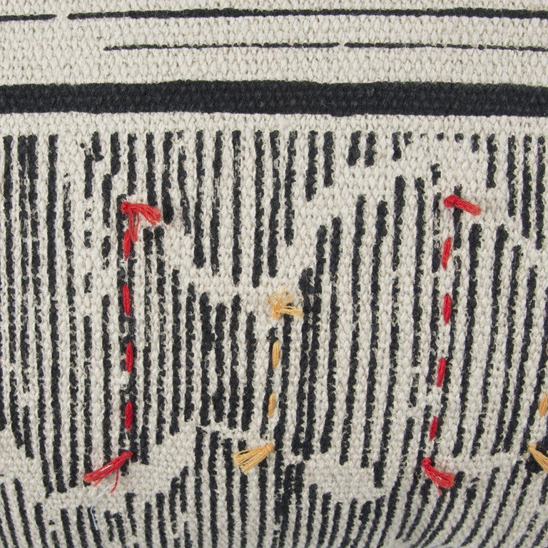 Black White Kantha Stitch and Knots Throw Pillow