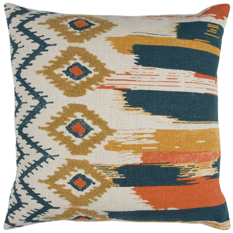 Blue Mustard Ikat Pattern Throw Pillow