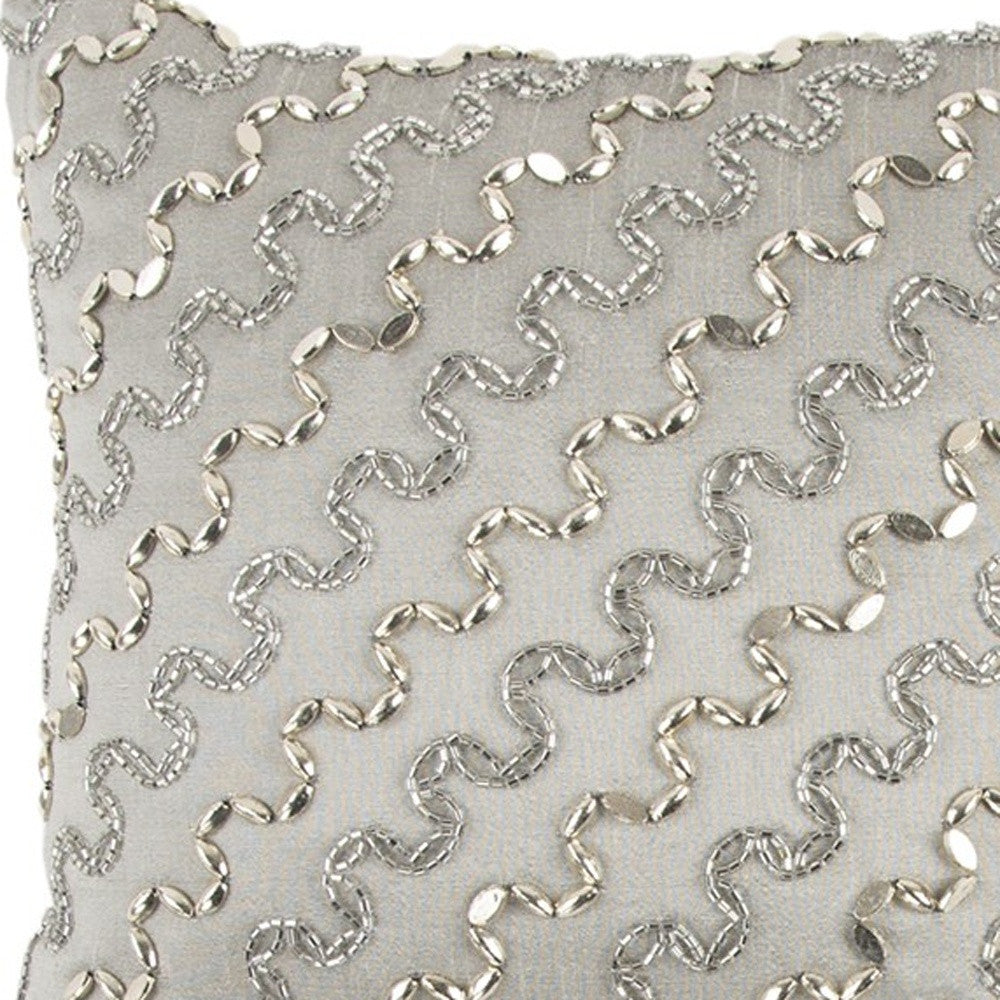 Lux Silver and Gold Beaded Chevron Throw Pillow