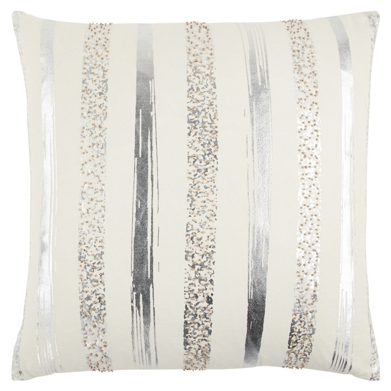 Silver and Gold Glam Stripe Beaded Throw Pillow