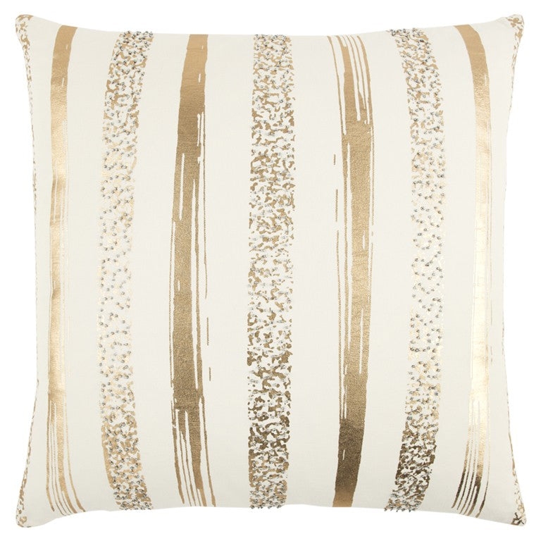 Silver and Gold Glam Stripe Beaded Throw Pillow