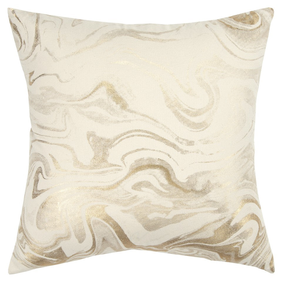 20" X 20" Gold and Ivory Swirl Cotton Zippered Pillow