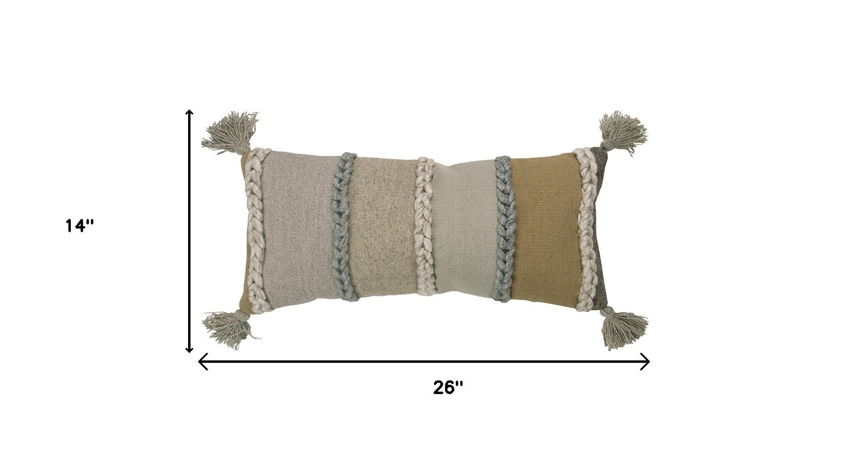 Beige Brown Braided Stripe Lumbar Pillow