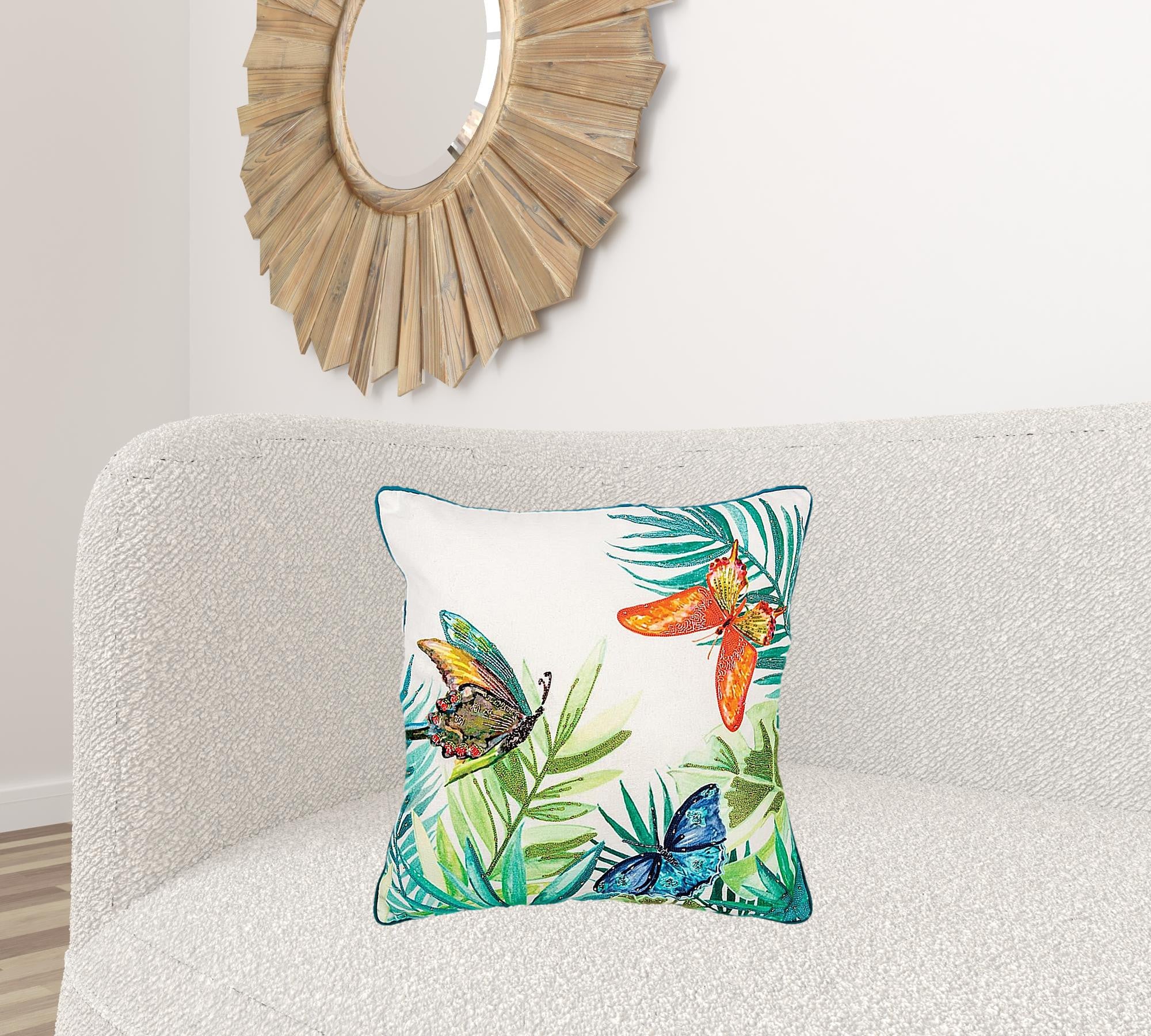 White Green Butterfly Bliss Decorative Throw Pillow