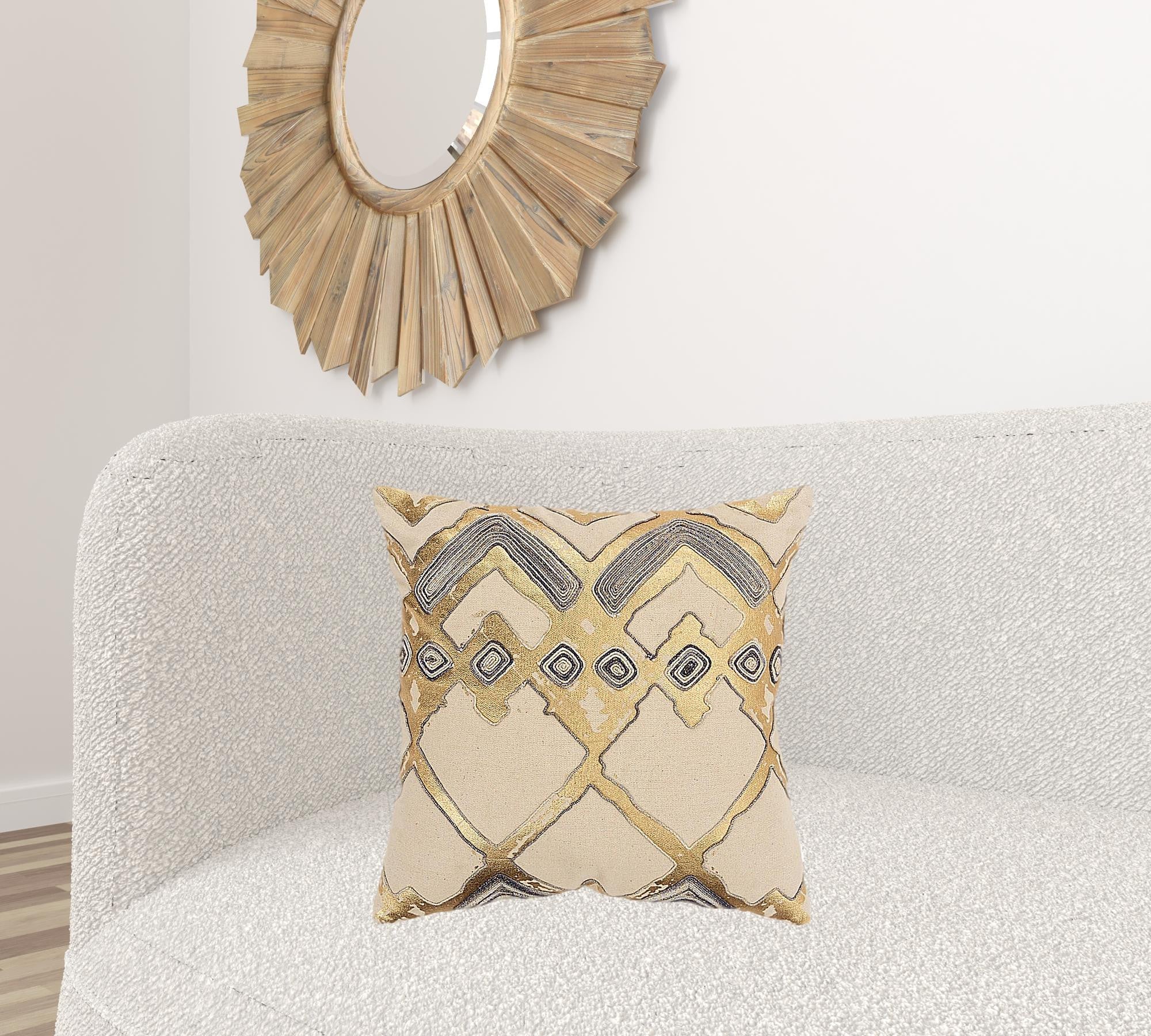 Beige Gold Foil Distressed Modern Throw Pillow