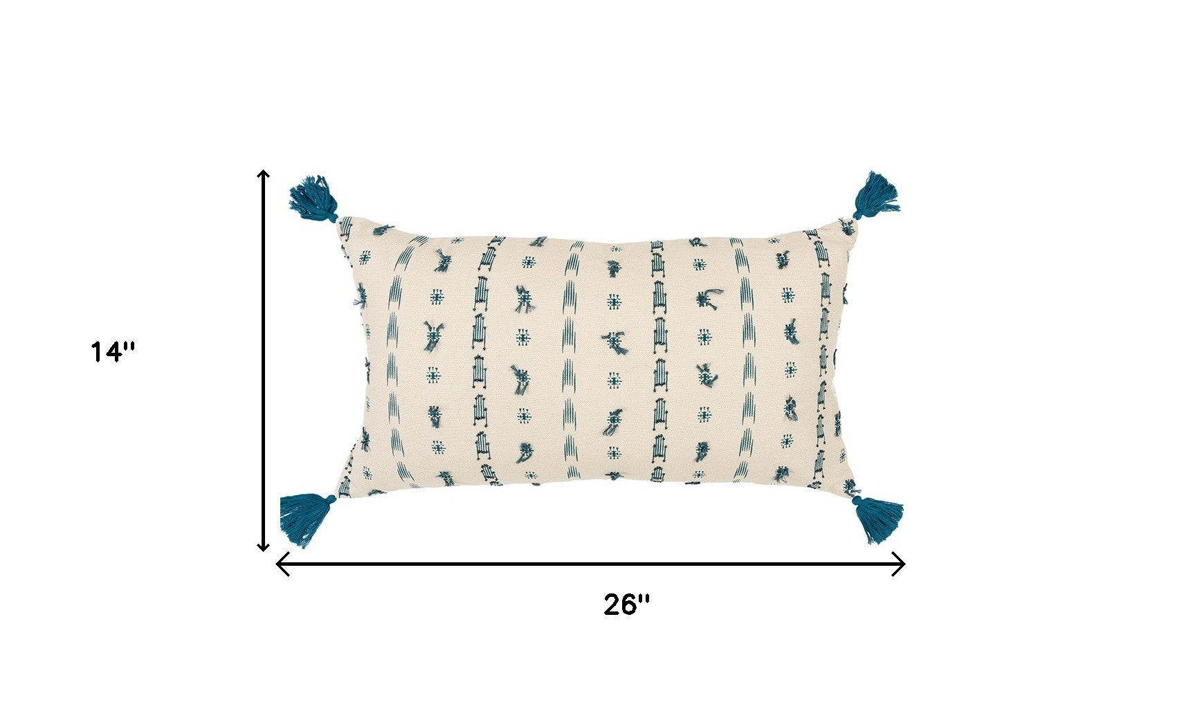 Teal Beige Tribal Inspired Tasseled Lumbar Pillow