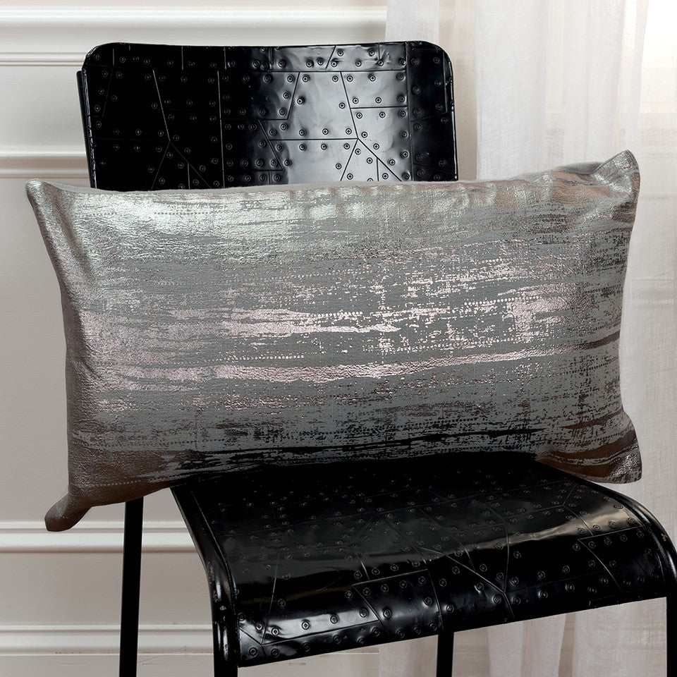 Silver Distressed Brush Stroke Lumbar Pillow